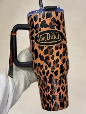 Von Dutch Brown Leopard Cheetah Animal Print Travel Tumbler 40 OZ